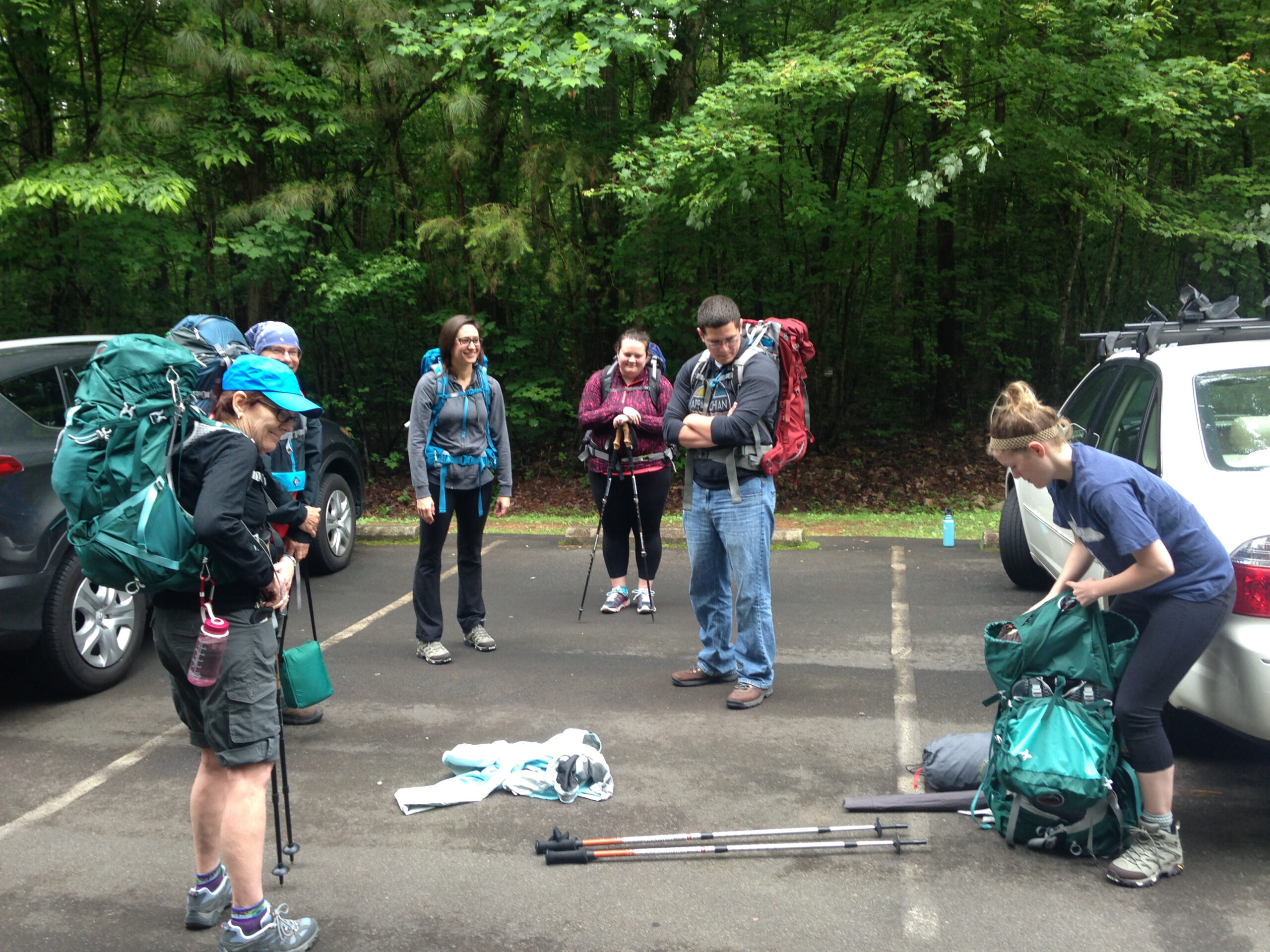 Our May GetBackpacking! class, gearing up to hike